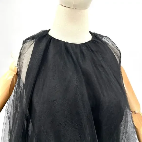 Black Tulle Ruffle High-Low Evening Gown with Interior Mini Dress Slip - Picture 3 of 7